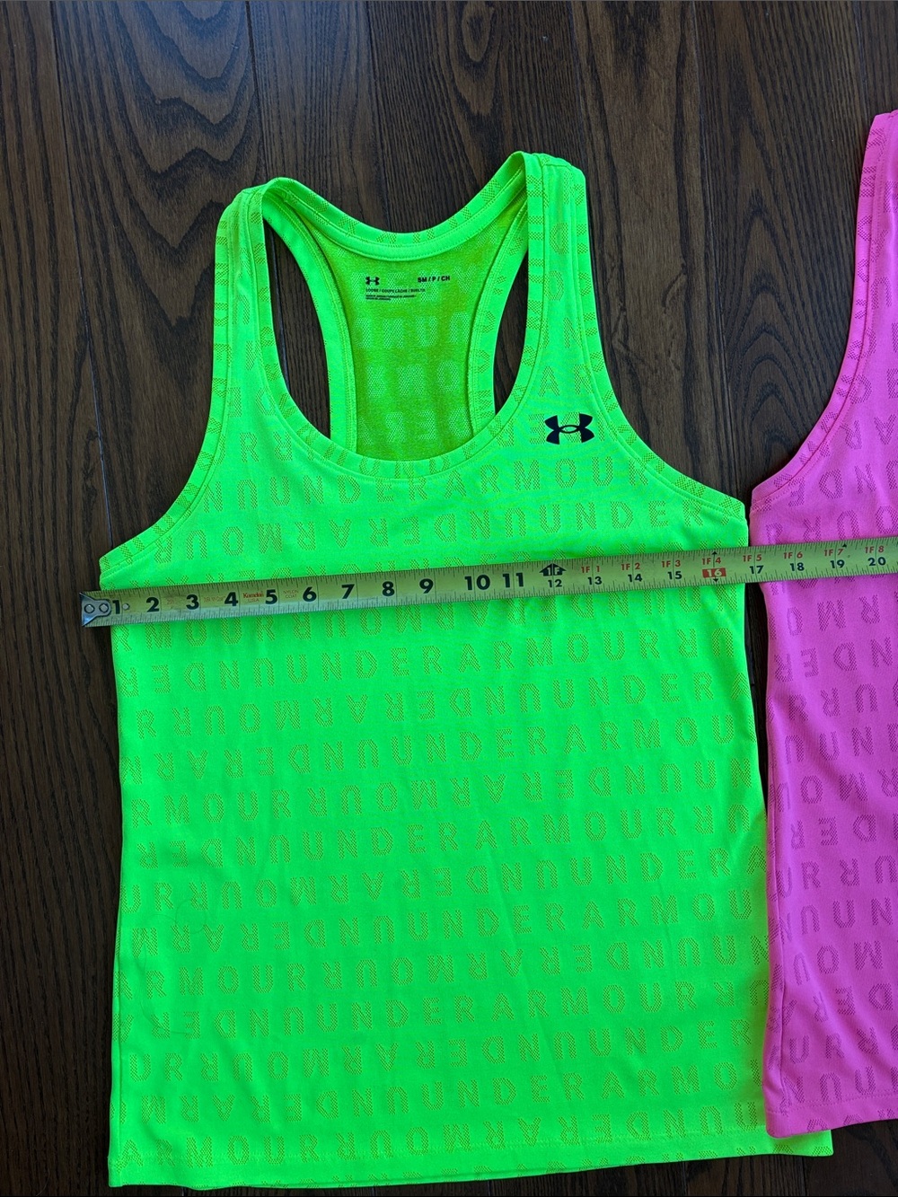 2 Under Armour Racerback Tank Tops - Neon Green & Hot Pink - Picture 5 of 8